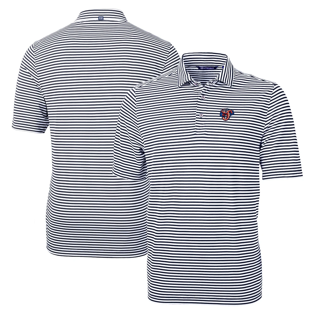 Men's Cutter & Buck Navy Jacksonville Jumbo Shrimp Big Tall Virtue Eco Pique Stripe Recycled DryTec Polo