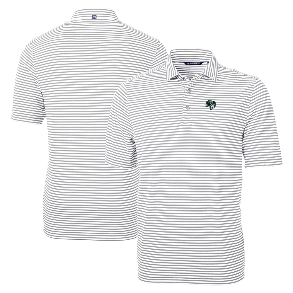 Men's Cutter & Buck Gray Gwinnett Stripers Big Tall Virtue Eco Pique Stripe Recycled DryTec Polo