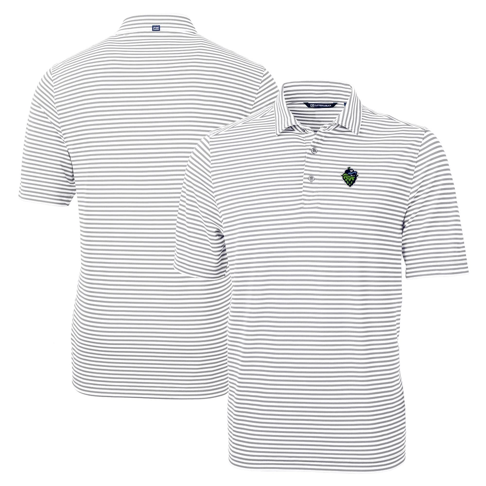 Men's Cutter & Buck Gray Hillsboro Hops Big Tall Virtue Eco Pique Stripe Recycled DryTec Polo