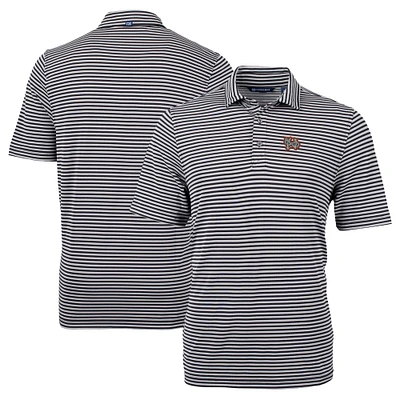 Men's Cutter & Buck Black Norfolk Tides Big Tall Virtue Eco Pique Stripe Recycled DryTec Polo