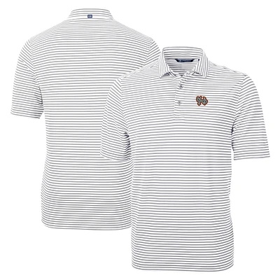 Men's Cutter & Buck Gray Norfolk Tides Big Tall Virtue Eco Pique Stripe Recycled DryTec Polo
