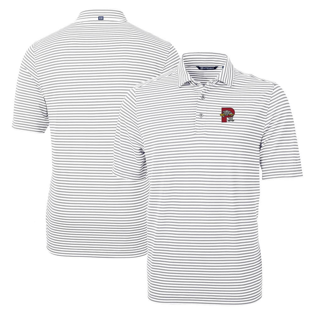 Men's Cutter & Buck Gray Portland Sea Dogs Big Tall Virtue Eco Pique Stripe Recycled DryTec Polo