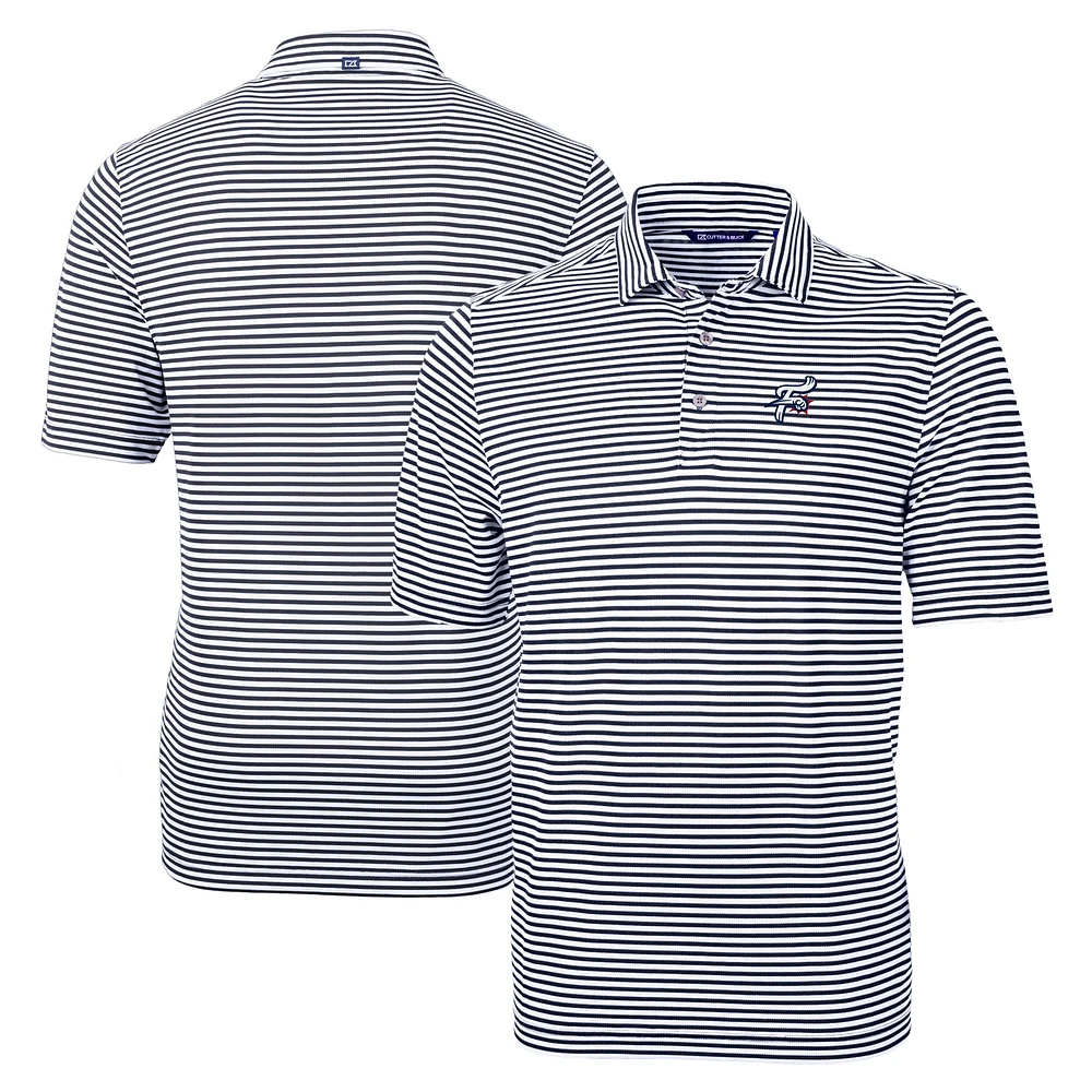 Men's Cutter & Buck Navy Reading Fightin Phils Big Tall Virtue Eco Pique Stripe Recycled DryTec Polo