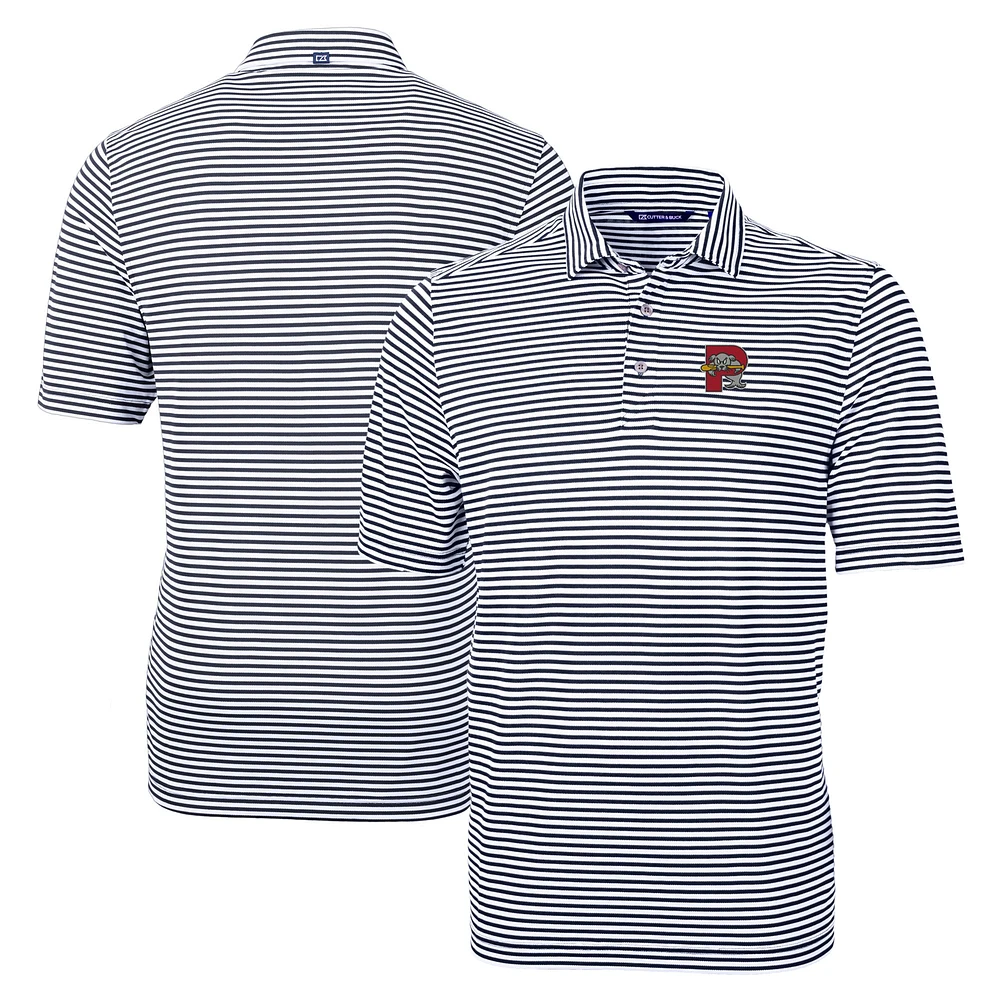 Men's Cutter & Buck Navy Portland Sea Dogs Big Tall Virtue Eco Pique Stripe Recycled DryTec Polo