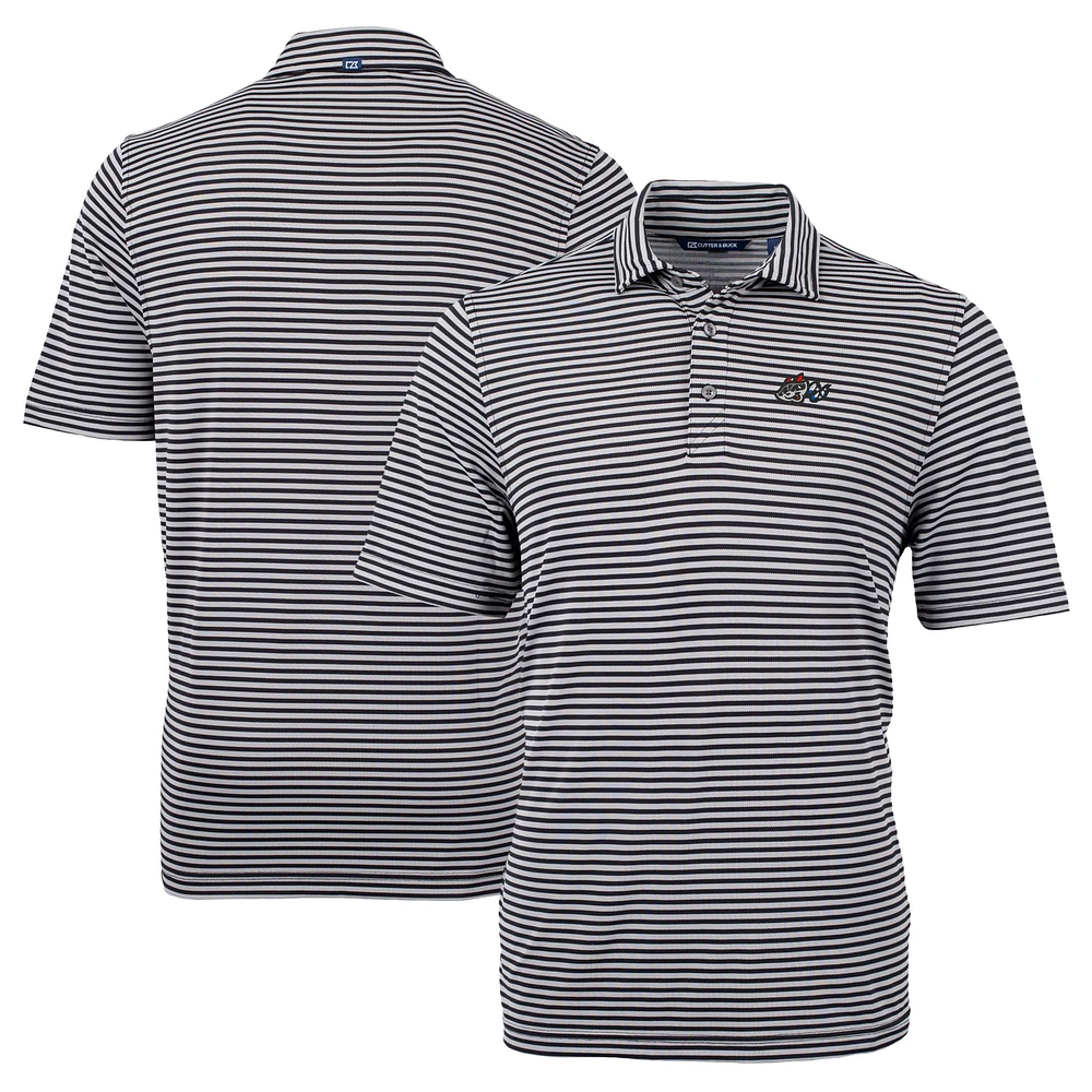 Men's Cutter & Buck Black Rocket City Trash Pandas Big Tall Virtue Eco Pique Stripe Recycled DryTec Polo