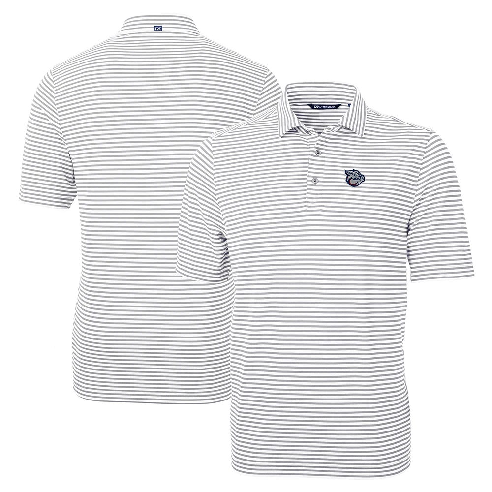 Men's Cutter & Buck Gray Lehigh Valley IronPigs Big Tall Virtue Eco Pique Stripe Recycled DryTec Polo