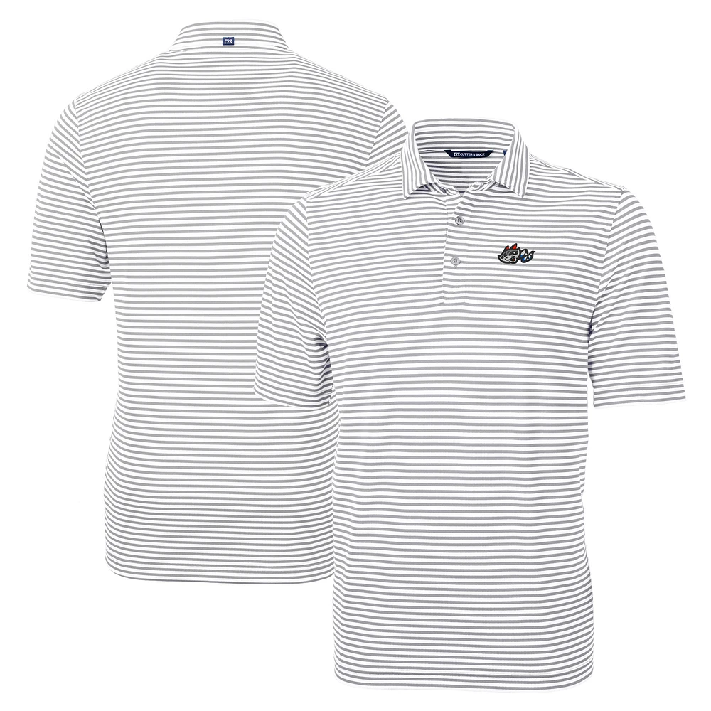 Men's Cutter & Buck Gray Rocket City Trash Pandas Big Tall Virtue Eco Pique Stripe Recycled DryTec Polo