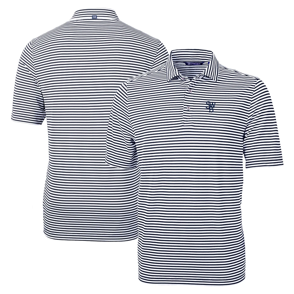 Men's Cutter & Buck Navy Scranton Wilkes-Barre RailRiders Big Tall Virtue Eco Pique Stripe Recycled DryTec Polo