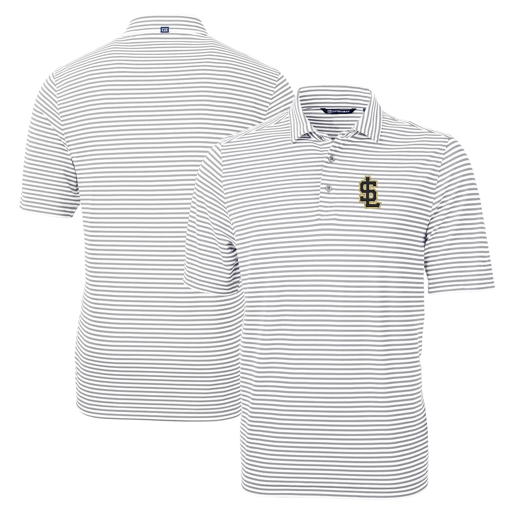 Men's Cutter & Buck Gray Salt Lake Bees Big Tall Virtue Eco Pique Stripe Recycled DryTec Polo