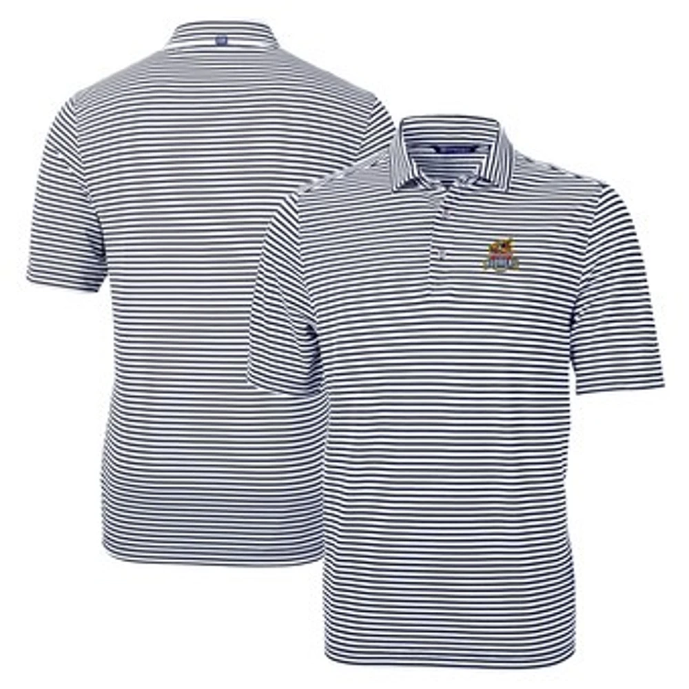 Men's Cutter & Buck Navy Toledo Mud Hens Big Tall Virtue Eco Pique Stripe Recycled DryTec Polo