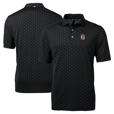 Men's Cutter & Buck Black Birmingham Barons Big Tall Virtue Eco Pique Tile Print Recycled Polo