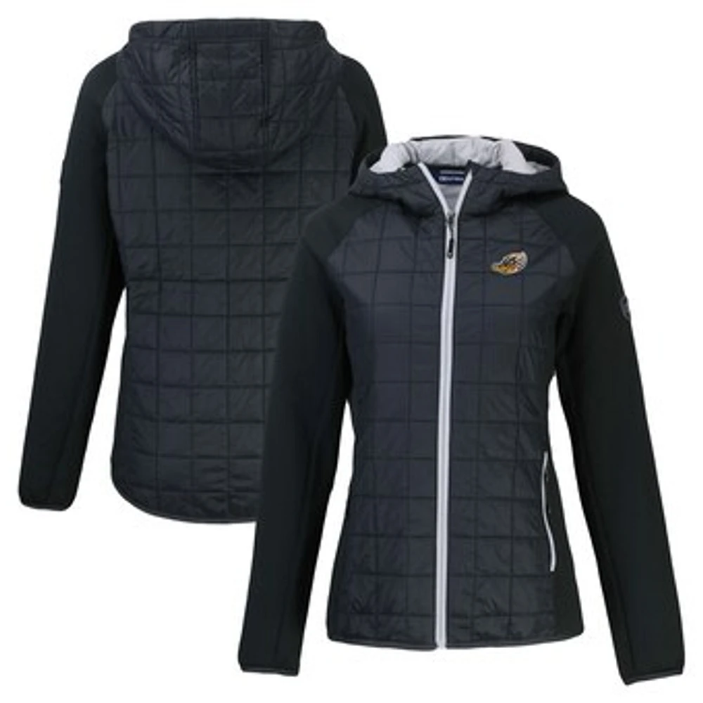 Women's Cutter & Buck Black Akron RubberDucks Rainier Primaloft Eco Raglan Full-Zip Hybrid Jacket