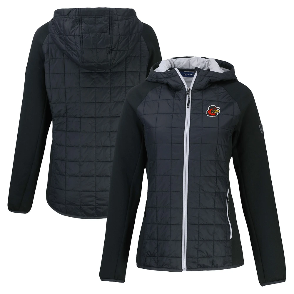Women's Cutter & Buck Black Rochester Red Wings Rainier Primaloft Eco Raglan Full-Zip Hybrid Jacket