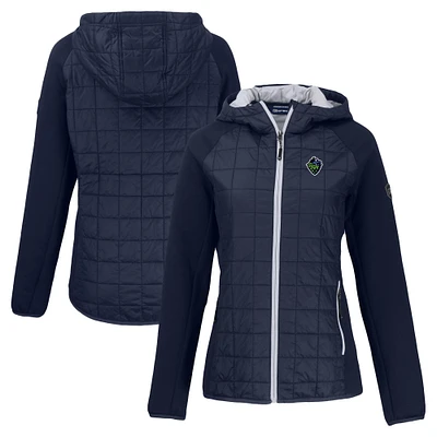 Women's Cutter & Buck Navy Hillsboro Hops Rainier Primaloft Eco Raglan Full-Zip Hybrid Jacket