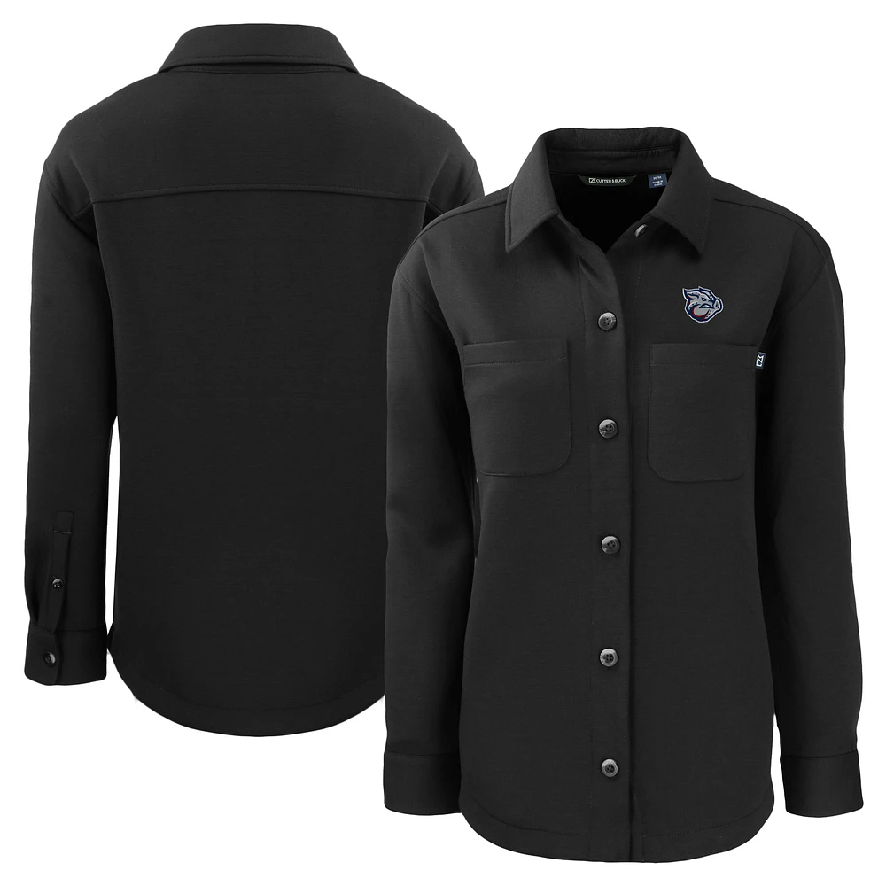 Women's Cutter & Buck Black Lehigh Valley IronPigs Roam Eco Knit Shirt Jacket