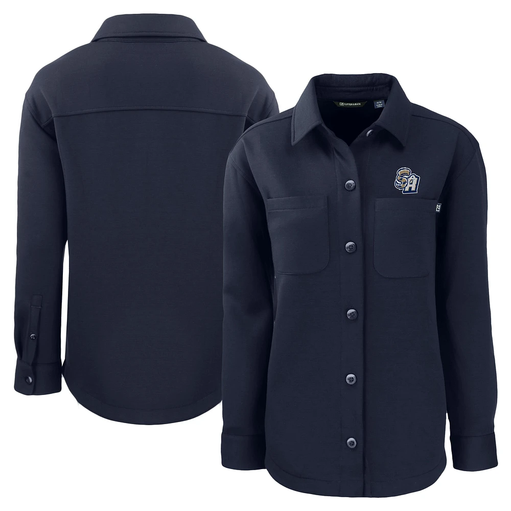 Women's Cutter & Buck Navy San Antonio Missions Roam Eco Knit Shirt Jacket