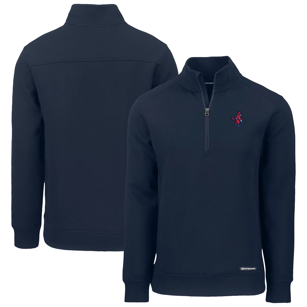 Men's Cutter & Buck Navy Memphis Redbirds Roam Eco Recycled Quarter-Zip Pullover