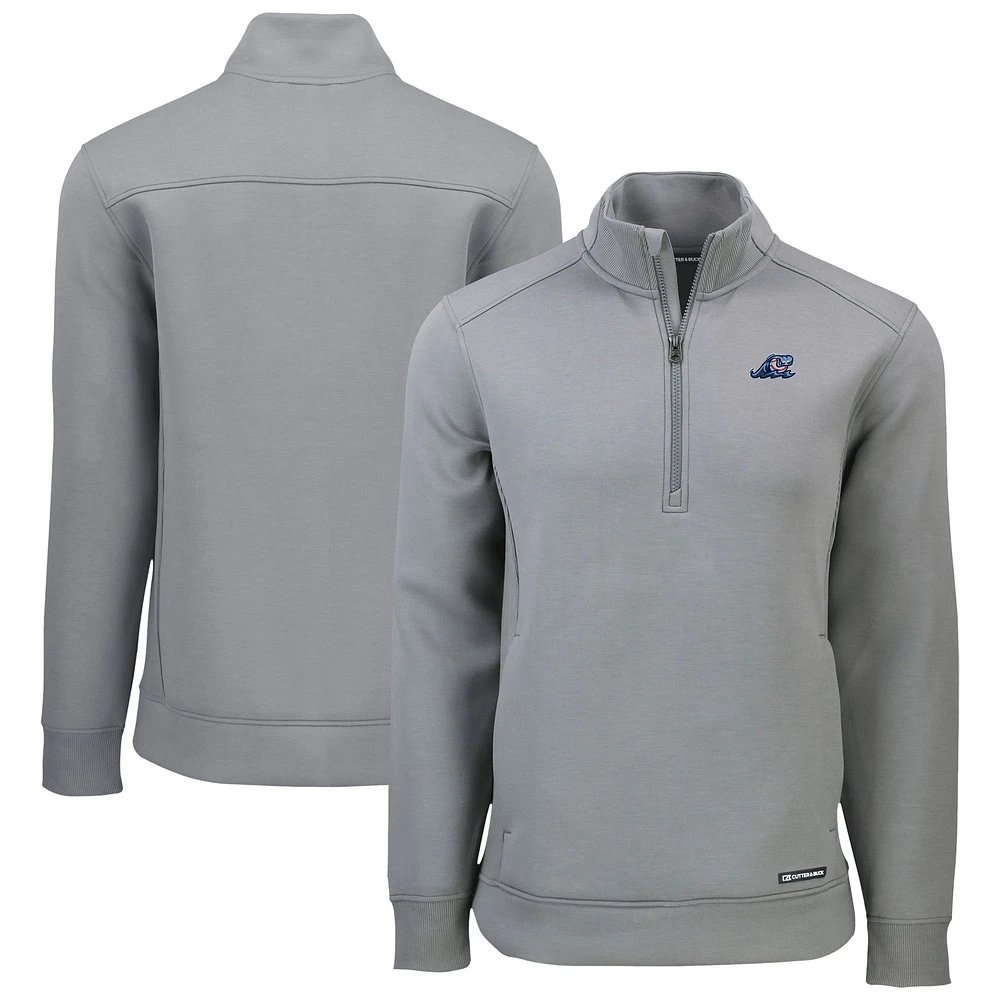Men's Cutter & Buck Gray West Michigan Whitecaps Roam Eco Recycled Quarter-Zip Pullover