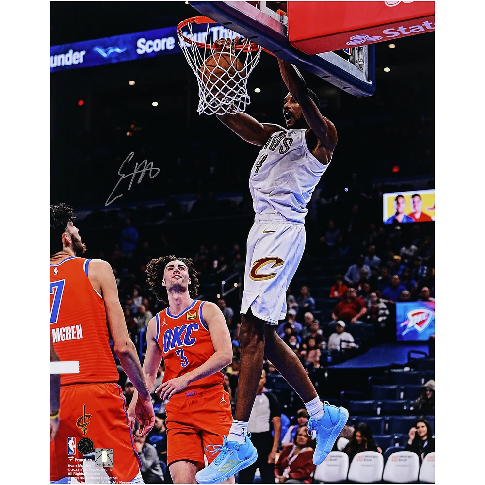 Evan Mobley Cleveland Cavaliers Autographed 16" x 20" White Jersey Dunking vs. Oklahoma Thunder Photograph