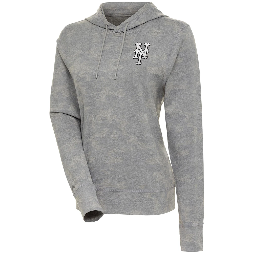 Women's Antigua White New York Mets Brushed Metallic Respite Pullover Hoodie