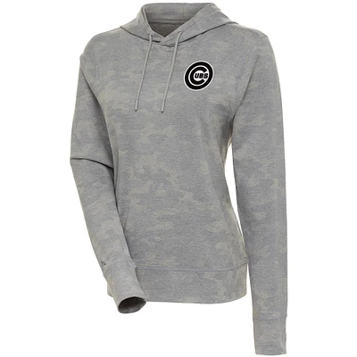 Women's Antigua White Chicago Cubs Brushed Metallic Respite Pullover Hoodie