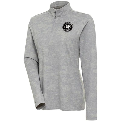Women's Antigua White Houston Astros Brushed Metallic Respond Quarter-Zip Pullover Top