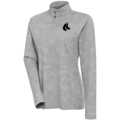 Women's Antigua White Boston Red Sox Brushed Metallic Respond Quarter-Zip Pullover Top