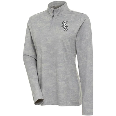 Women's Antigua White Chicago Sox Brushed Metallic Respond Quarter-Zip Pullover Top