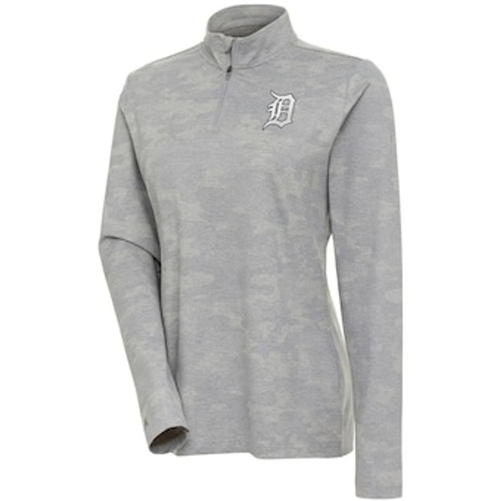 Women's Antigua White Detroit Tigers Brushed Metallic Respond Quarter-Zip Pullover Top