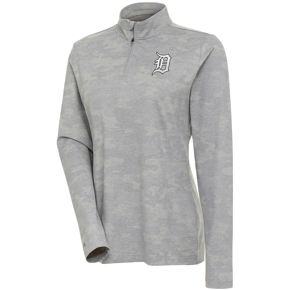 Women's Antigua White Detroit Tigers Brushed Metallic Respond Quarter-Zip Pullover Top