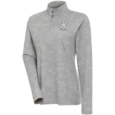 Women's Antigua White New York Yankees Brushed Metallic Respond Quarter-Zip Pullover Top