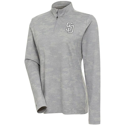 Women's Antigua White San Diego Padres Brushed Metallic Respond Quarter-Zip Pullover Top