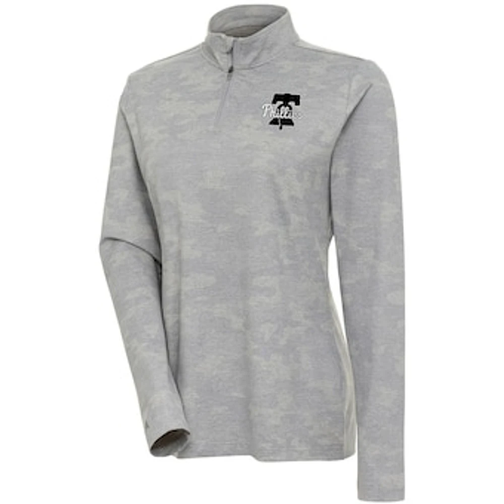 Women's Antigua White Philadelphia Phillies Brushed Metallic Respond Quarter-Zip Pullover Top