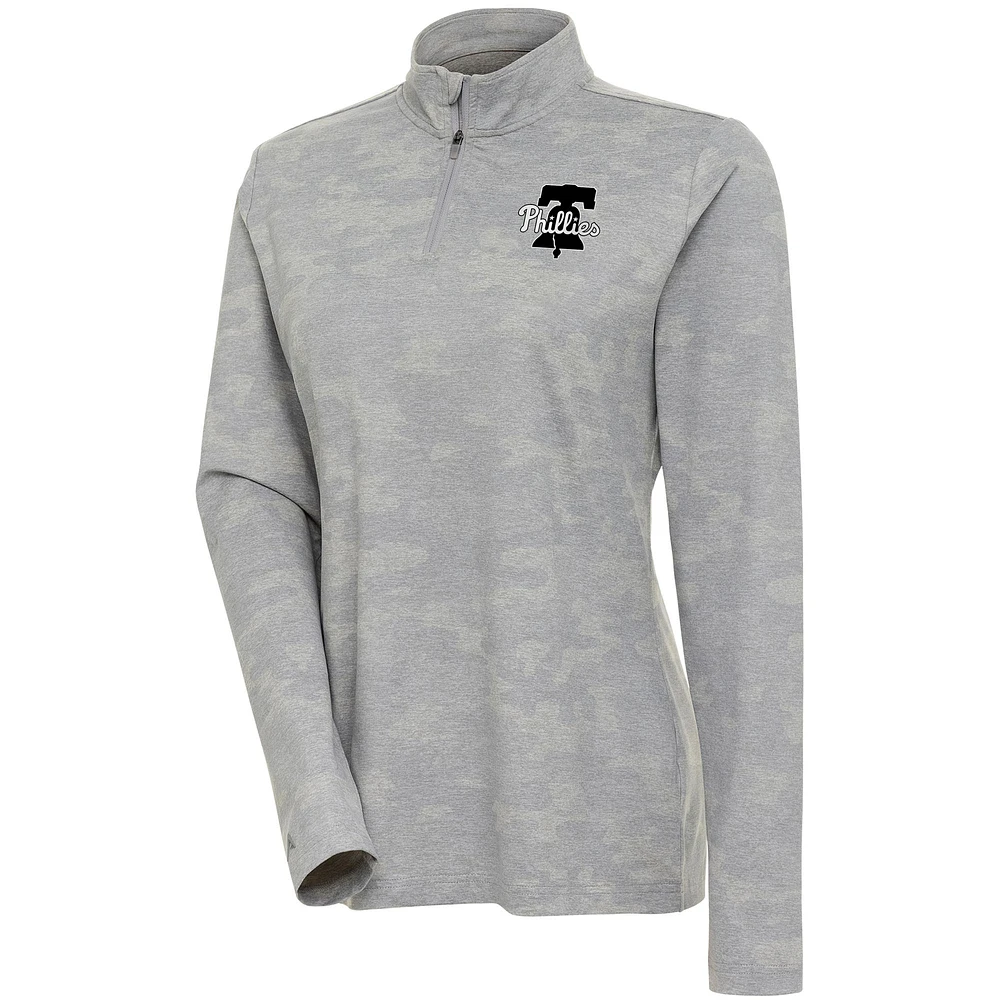 Women's Antigua White Philadelphia Phillies Brushed Metallic Respond Quarter-Zip Pullover Top
