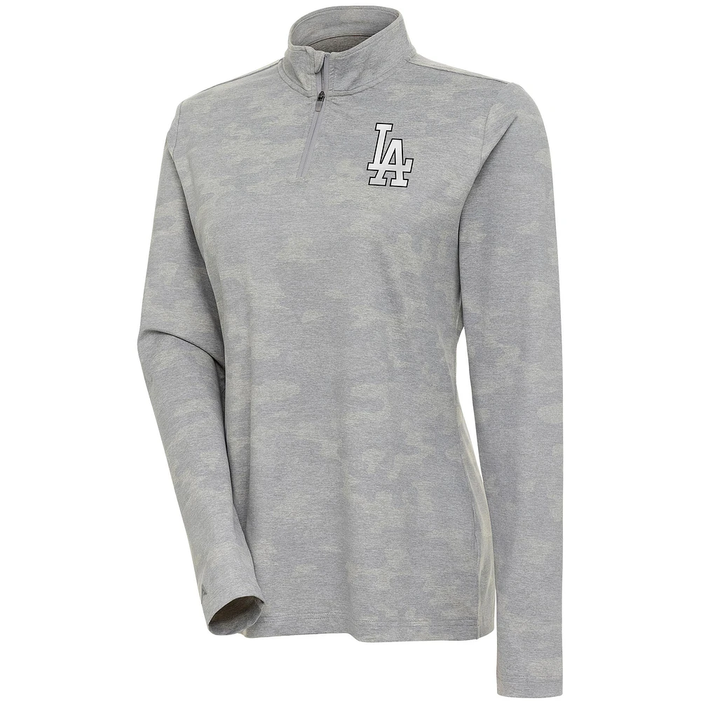 Women's Antigua White Los Angeles Dodgers Brushed Metallic Respond Quarter-Zip Pullover Top