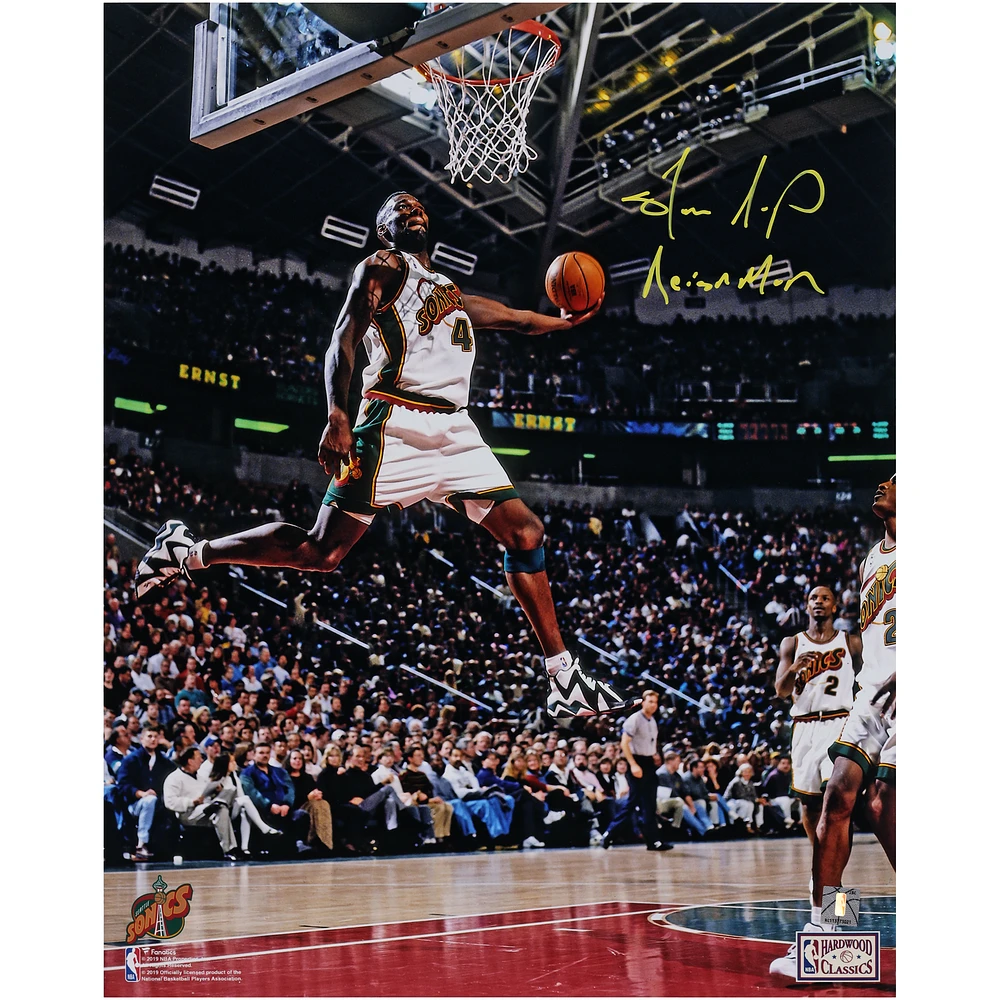 Shawn Kemp Seattle Supersonics Dunking Photo with Inscription
