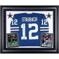 Roger Staubach Dallas Cowboys Autographed Deluxe Framed Blue Authentic Mitchell & Ness Jersey with "HOF 85" Inscription