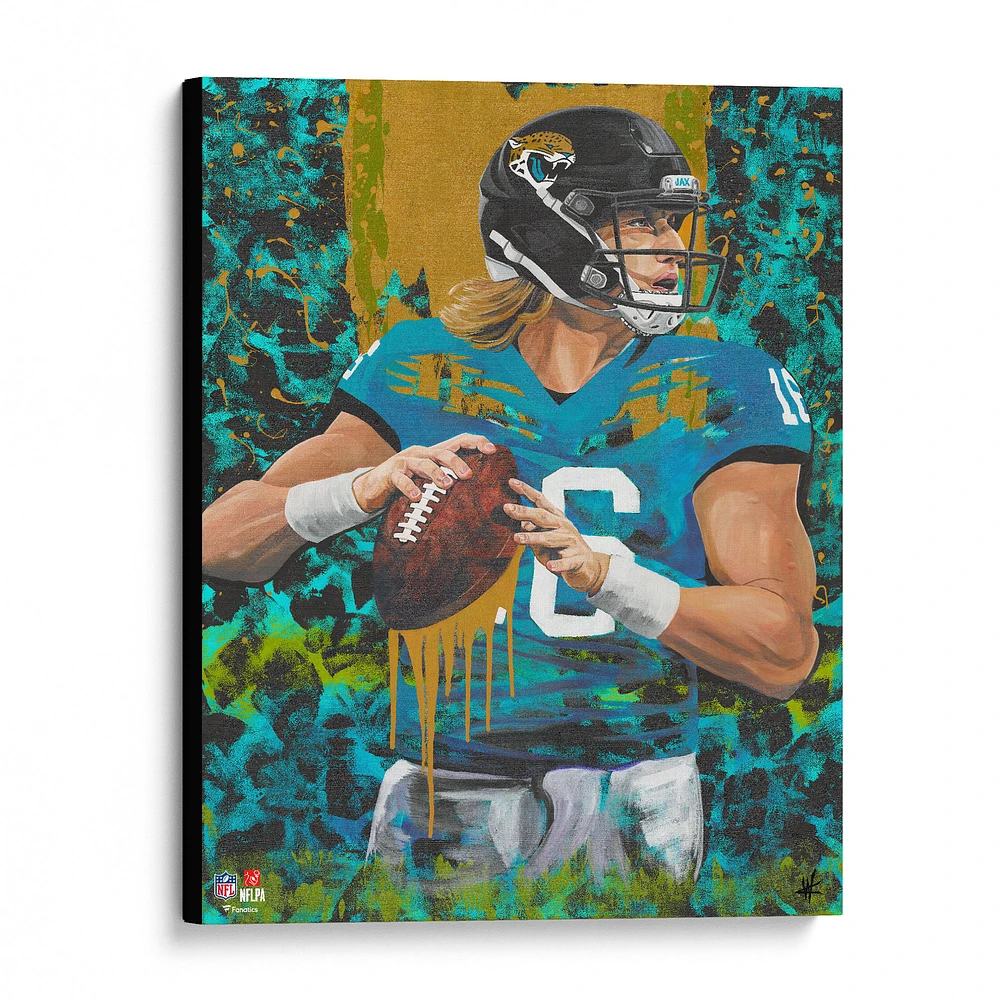 Trevor Lawrence Jacksonville Jaguars Stretched 16" x 20" Embellished Canvas Giclee Print - Art by Cortney Wall