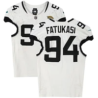Folorunso Fatukasi Jacksonville Jaguars Game-Used #94 White Jersey vs. Houston Texans on November 26, 2023