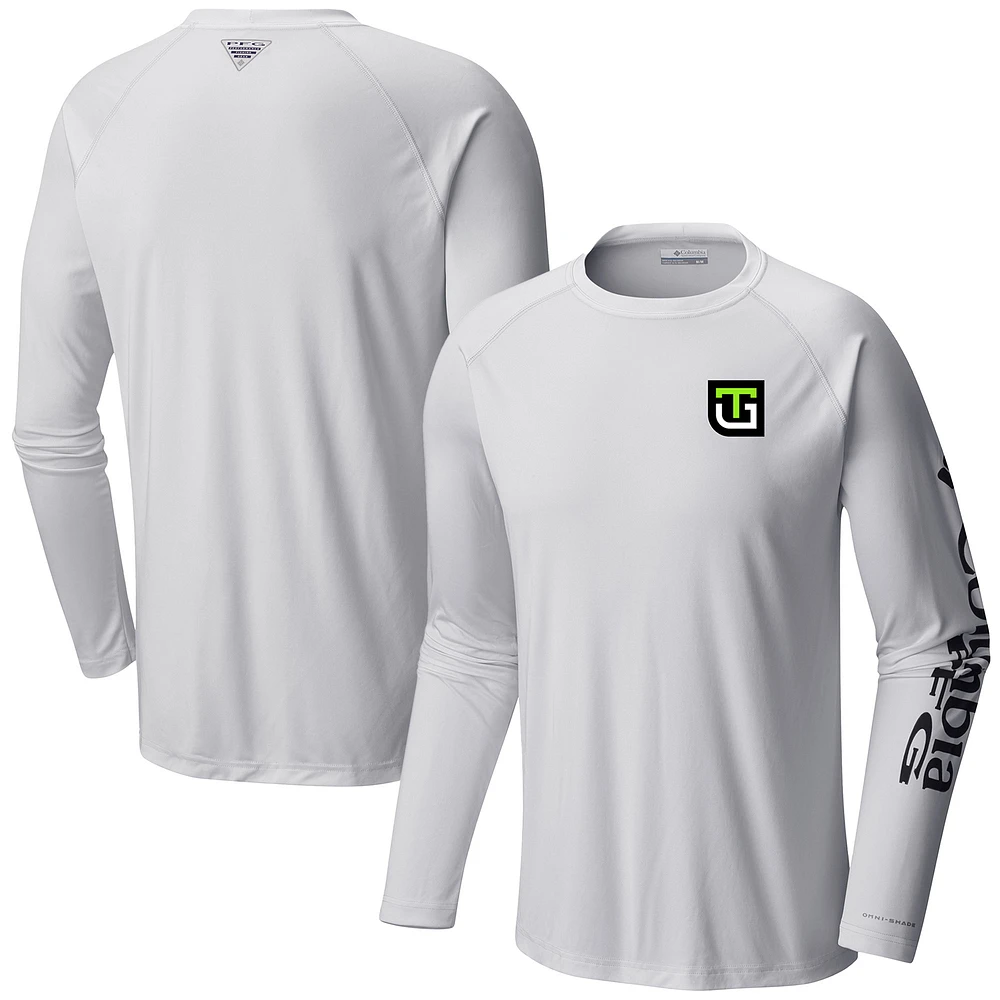 Men's Columbia White Ty Gibbs Terminal Tackle Omni-Shade Long Sleeve T-Shirt