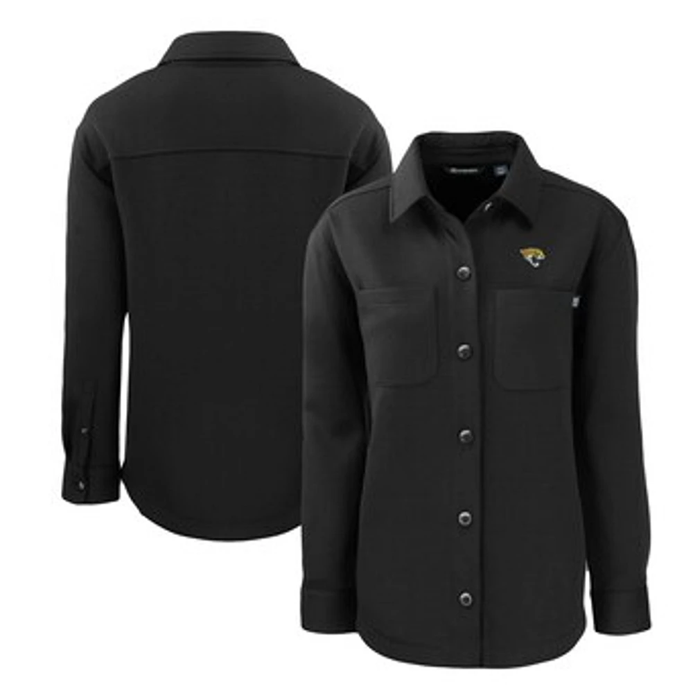 Women's Cutter & Buck Black Jacksonville Jaguars Roam Eco Knit Full-Snap Shacket