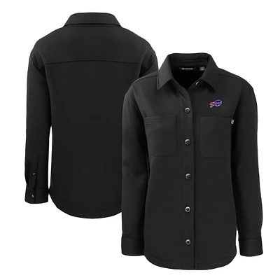 Women's Cutter & Buck Black Buffalo Bills Roam Eco Knit Full-Snap Shacket