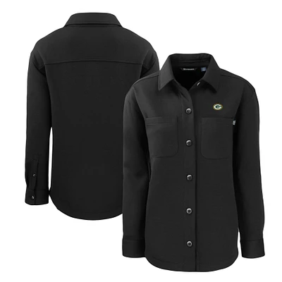 Women's Cutter & Buck Black Green Bay Packers Roam Eco Knit Full-Snap Shacket