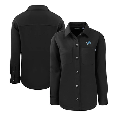 Women's Cutter & Buck Black Detroit Lions Roam Eco Knit Full-Snap Shacket