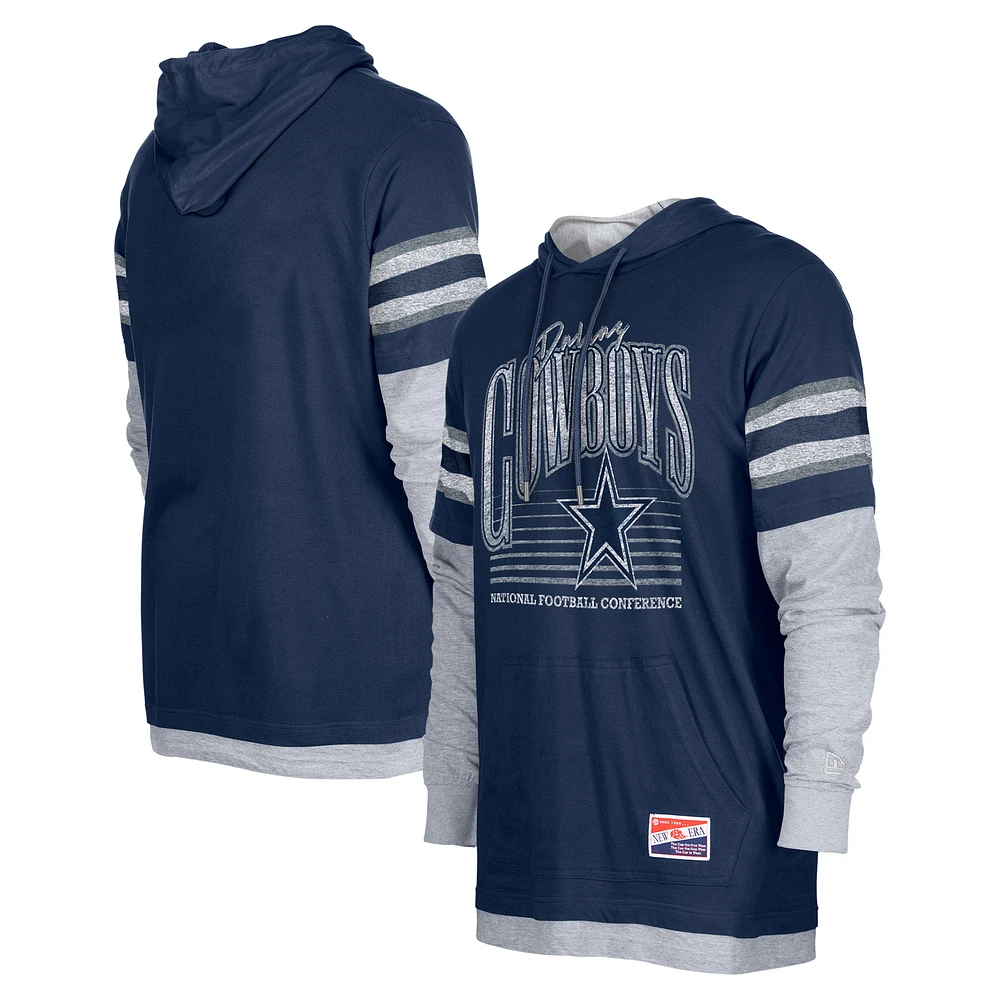 Men's New Era Navy Dallas Cowboys Twofer Long Sleeve Hooded T-Shirt