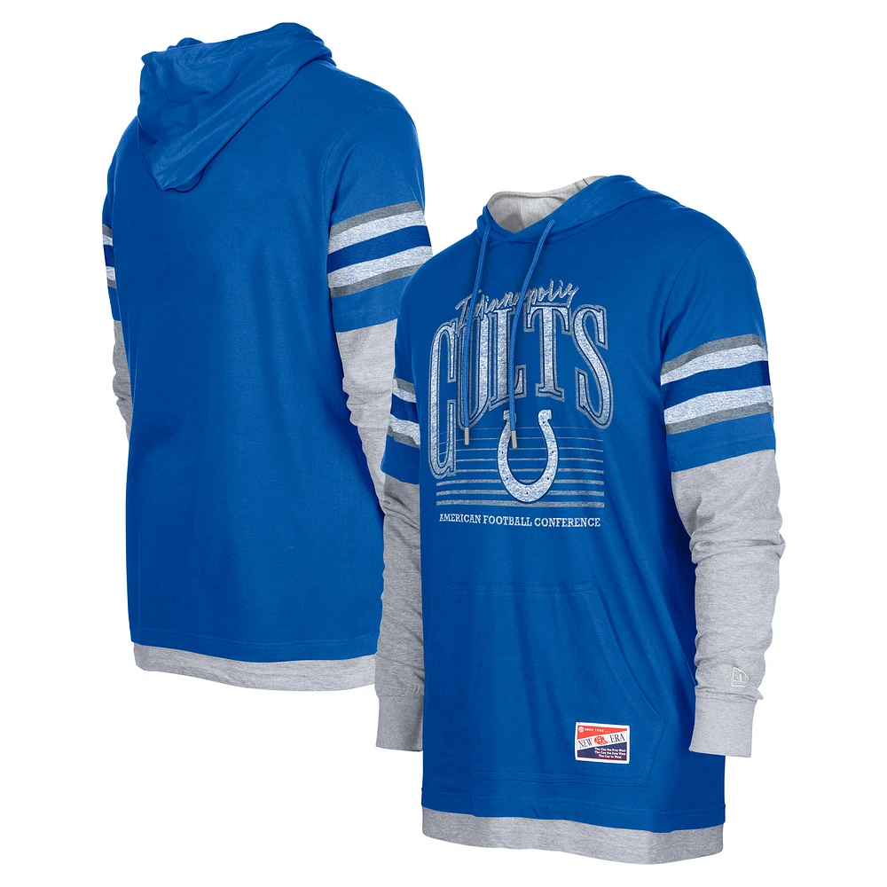 Men's New Era Royal Indianapolis Colts Twofer Long Sleeve Hooded T-Shirt