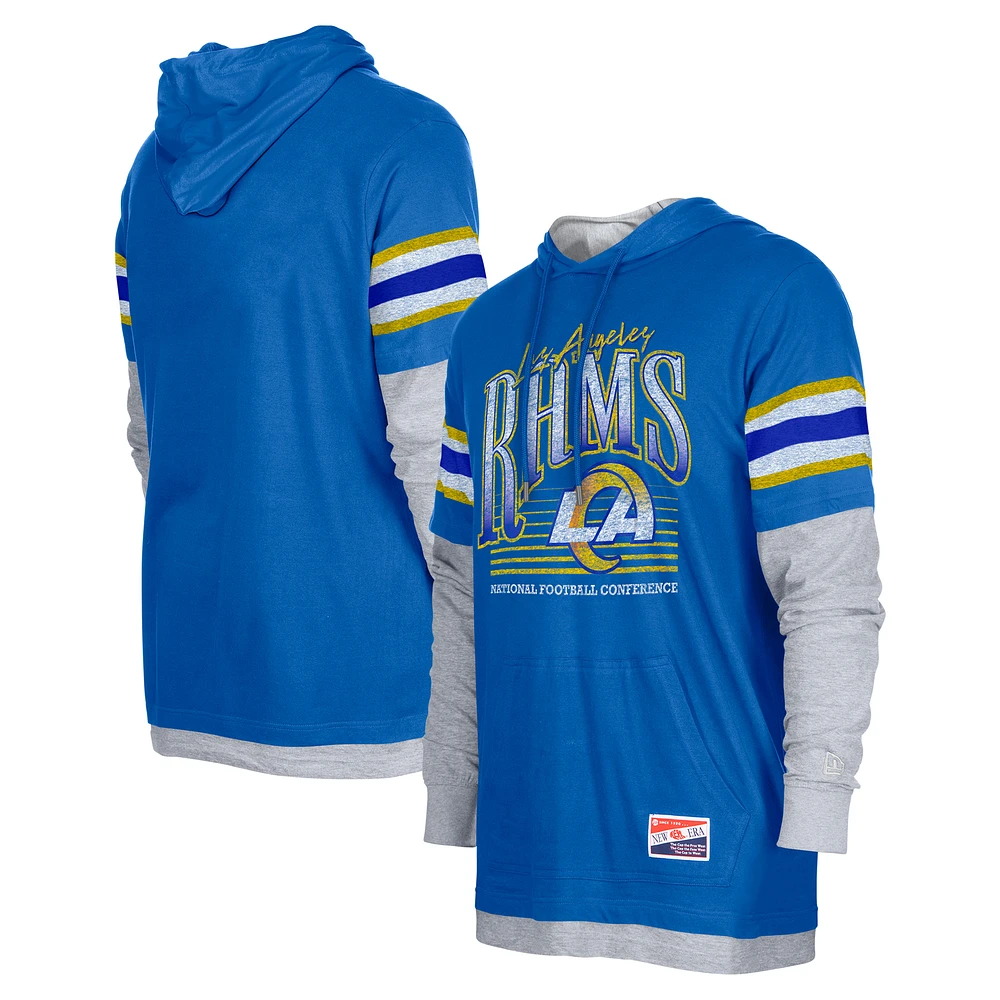 Men's New Era Royal Los Angeles Rams Twofer Long Sleeve Hooded T-Shirt