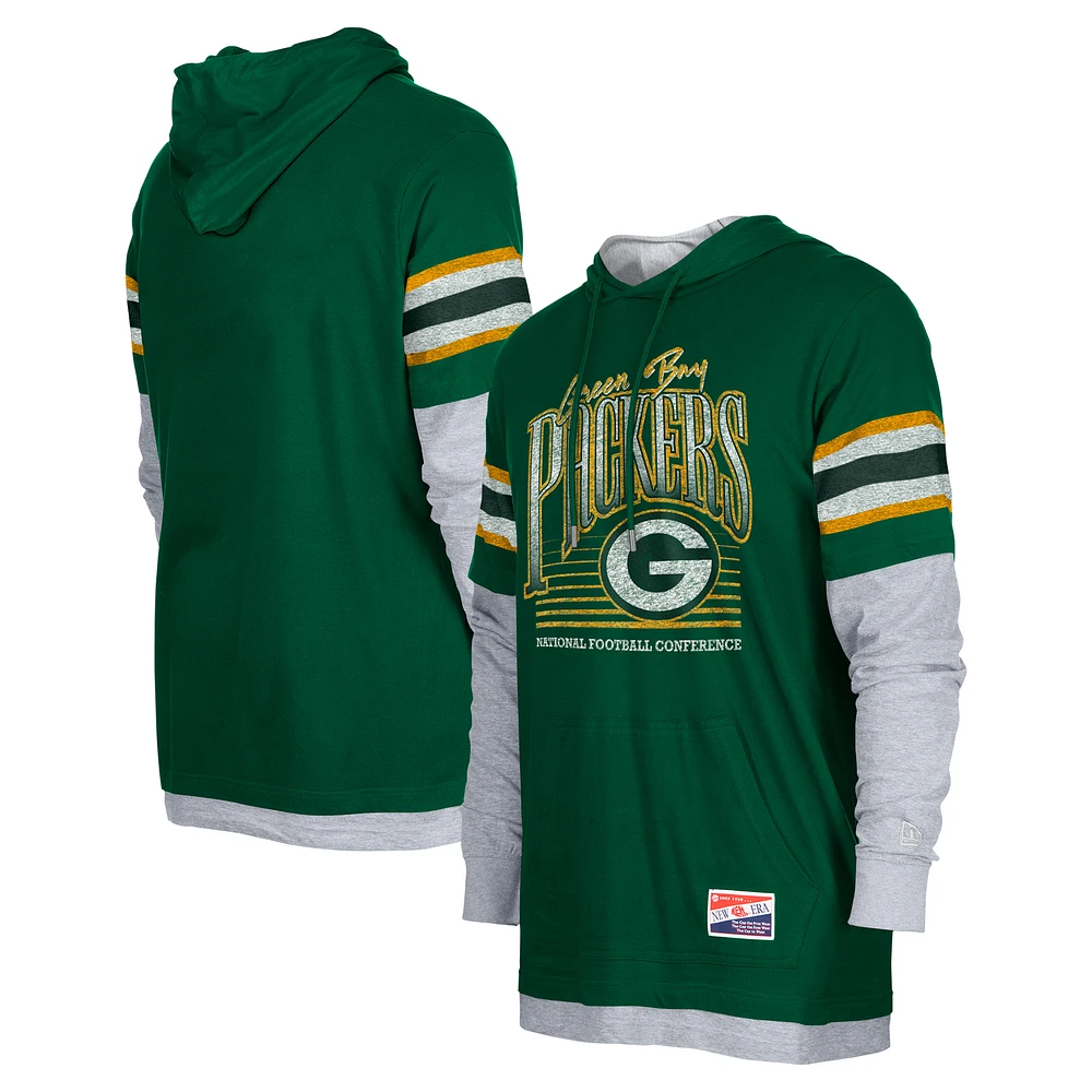 Men's New Era Green Green Bay Packers Twofer Long Sleeve Hooded T-Shirt