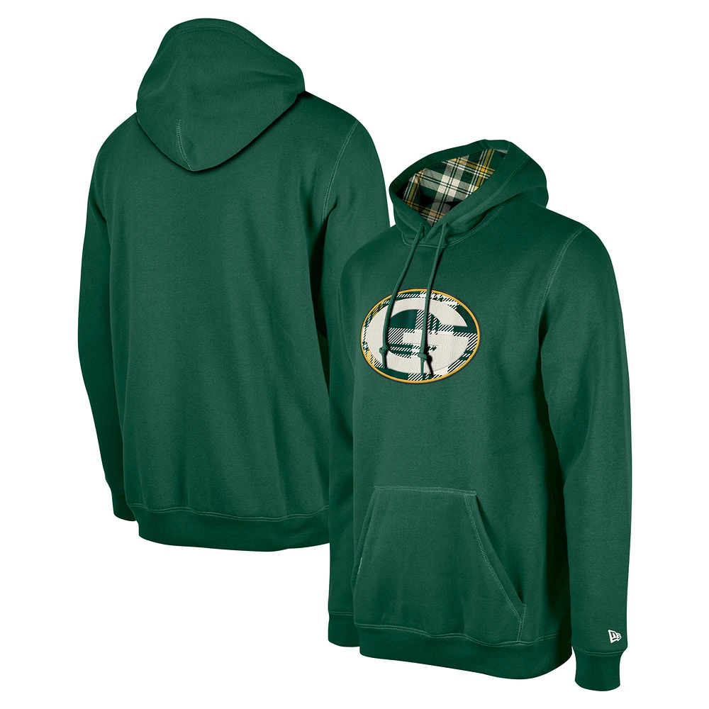 Men's New Era Green Green Bay Packers 3rd Down Plaid Pullover Hoodie