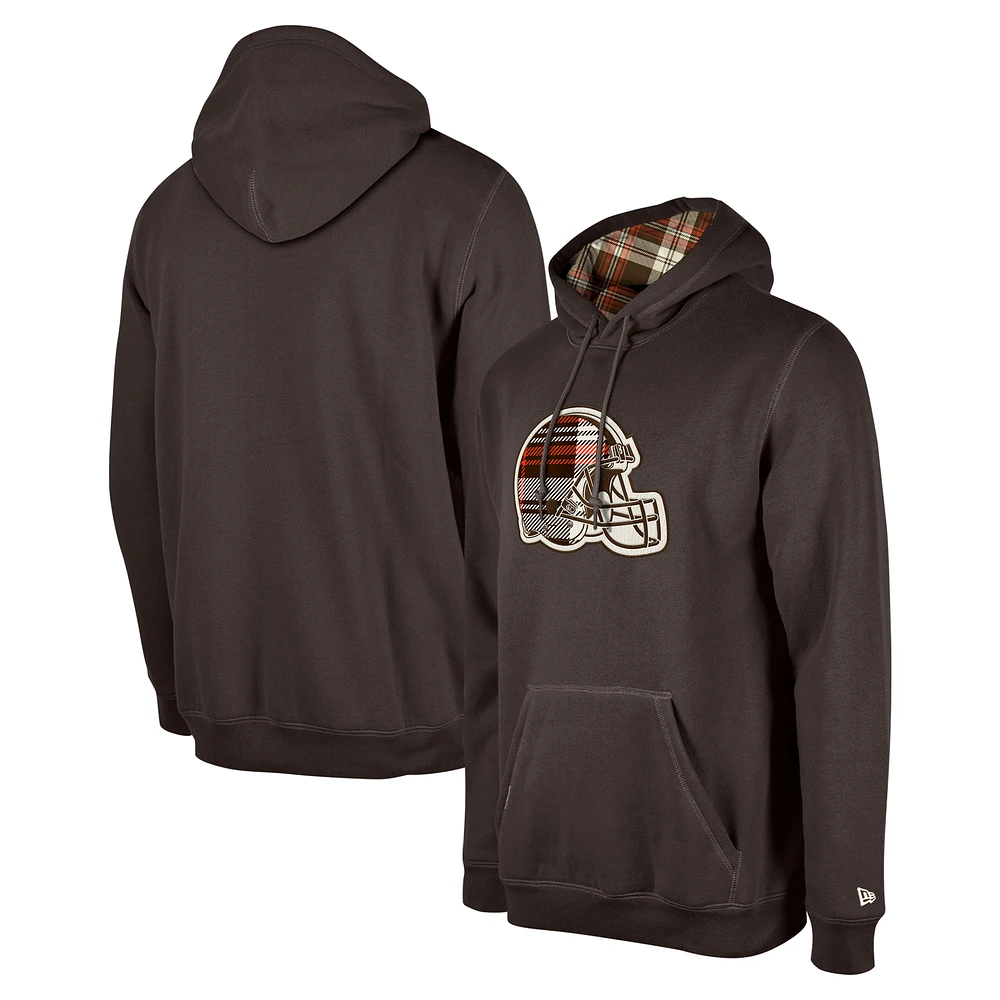 Men's New Era Brown Cleveland Browns 3rd Down Plaid Pullover Hoodie